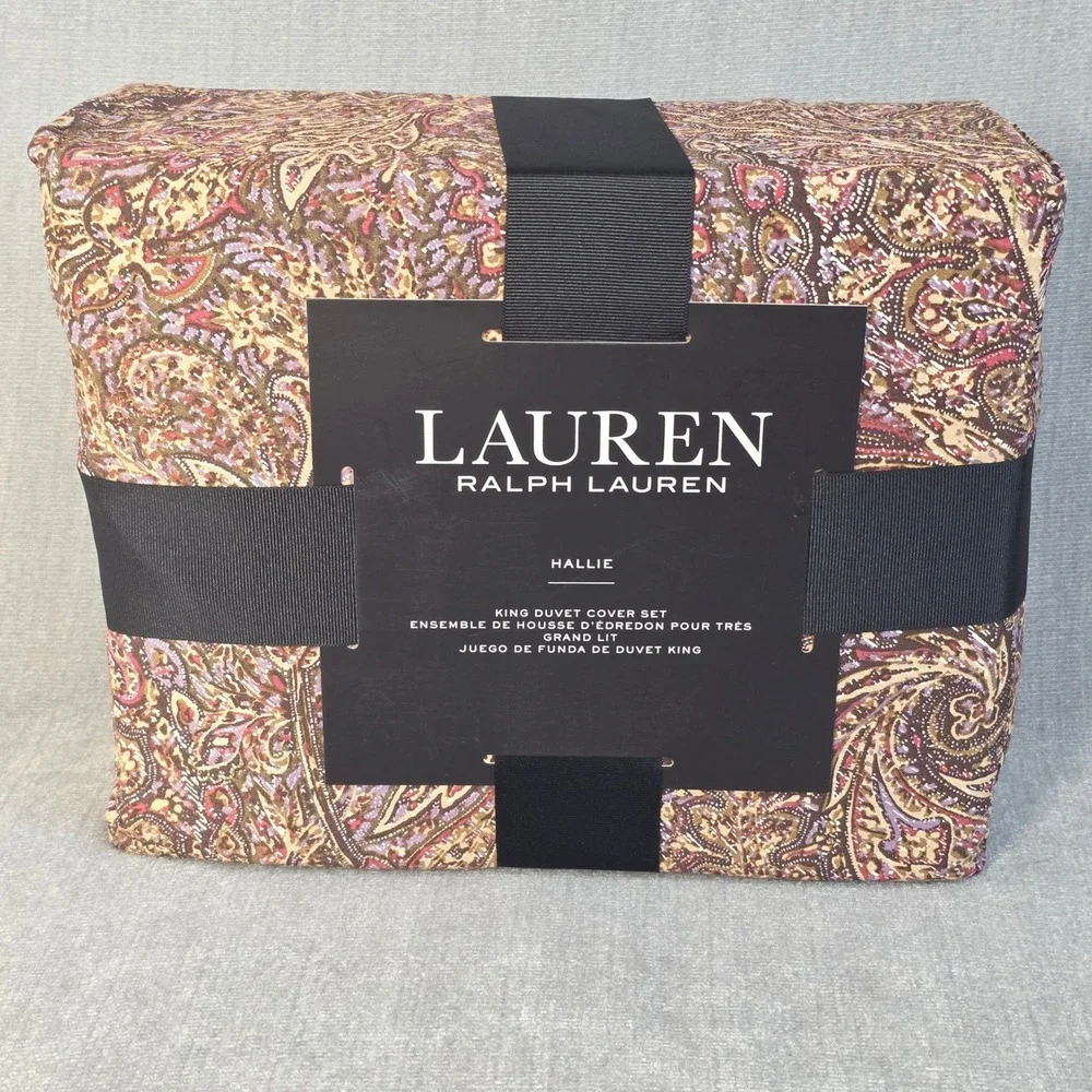 Lauren Ralph Lauren Duvet Cover Set King Hallie Tan Paisley Cotton 3pc NEW